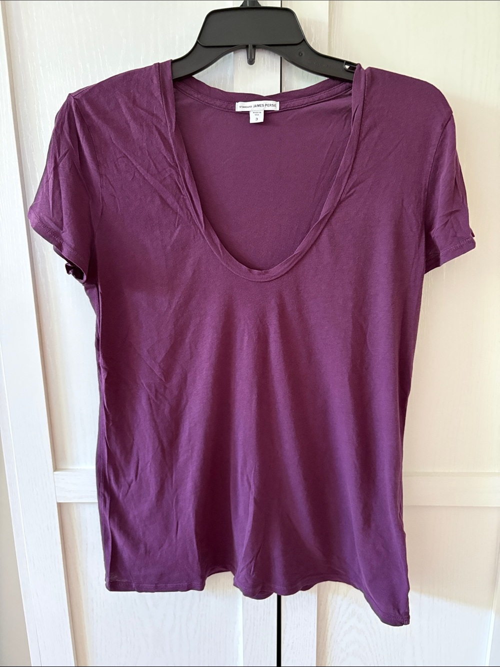 James Perse Women’s Short Sleeve Scoop Neck Tee in Plum Purple Size 3